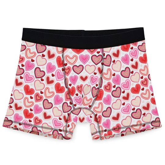 Valentine Hearts Men's Boxers, Valentine's Day Gift, Gift for Husband, Gift for Boyfriend, Anniversary Present, Birthday Gift, Red & Pink