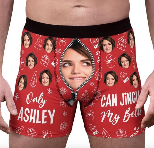 Custom Face Photo Jingle My Bells Christmas Boxer Briefs, Personalized Christmas Gift For Boyfriend, Husband, Anniversary