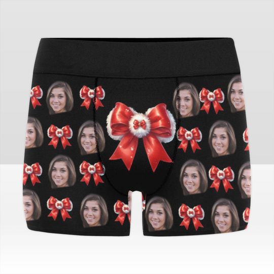 Personalized Christmas boxer briefs custom face underwear, Coquette Bow Men's underwear Photo Boxer Briefs, Valentine's Day gift