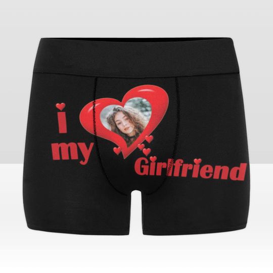 Personalized boxers briefs with picture, I love my girlfriend custom underwear, briefs with photo, gift for boyfriend, Valentine's day