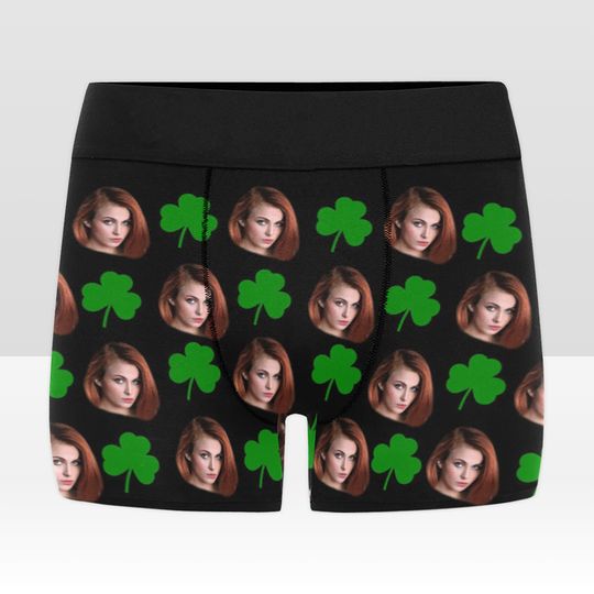 St Patrick Day Personalized face boxer briefs, St Patrick's Day custom underwear, Lucky underwear