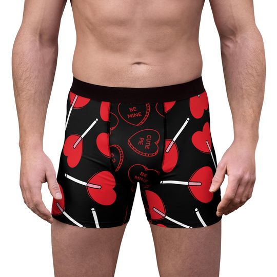 Men's Boxer Briefs - Valentine's Day Love Humor Lollipop Hearts Underwear, Funny Men's Underwear, Heart Print Boxer Shorts, Romantic Gift