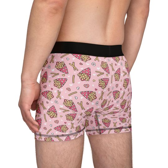 Valentine French Fries & Hearts Men Boxer, Cute Valentine's Gift, Comfortable Everyday Wear, Fun Underwear for Him, Romantic Loungewear