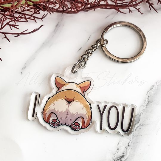 Funny Corgi Butt Keychain, Pet Butt Keyring, Valentines Keychain For Her, Pet Memorial Gift, Valentines Day Gift, Anniversary Gift
