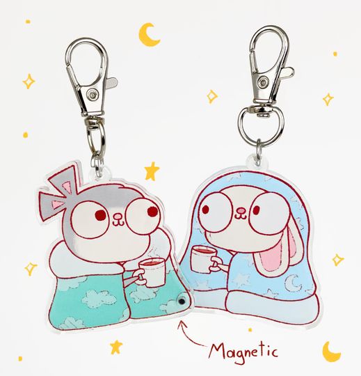 Magnet Couple Keychain | Chip and Mellow Character | For Husband, Wife, Boyfriend, Girlfriend, Partner | Gift for Her or Him | Cozy Vibes