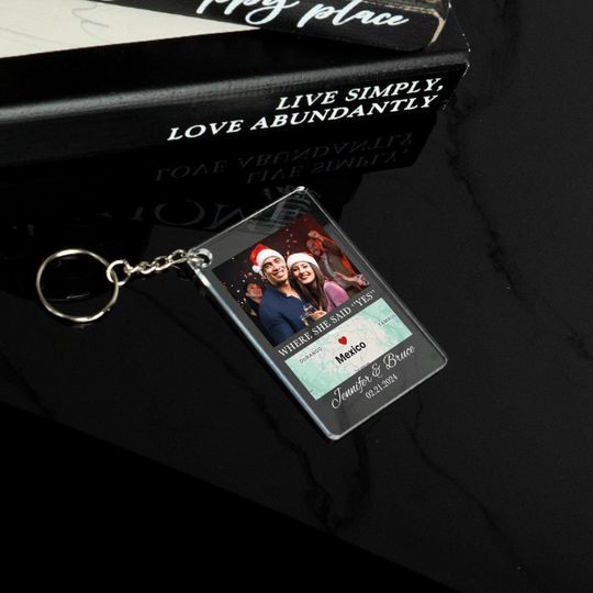 Where She Said Yes Keychain, Gift for Valentine, Custom Proposal Keychain, Personalized Wedding Keepsake, Custom Couple Photo Keychain