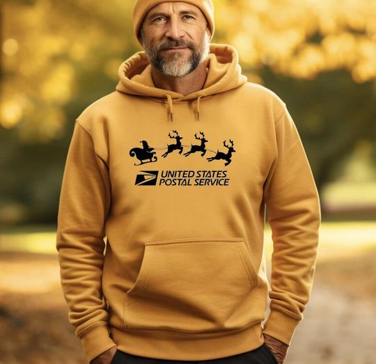 Postal Service Santa and Reindeer Christmas Hoodie - Holiday Postal Service Gift, Unisex Holiday Apparel, Postal Service Logo Winter Jumper