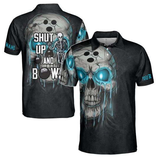 Custom Name Polo Shh Up and Bowling Melting Skull Men's Polo - Gift For Father, Boyfriends, Husband