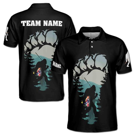 Bigfoot Holding Billiard Balls Personalized Men's Polo Shirt - Gift For Father, Boyfriends, Husband