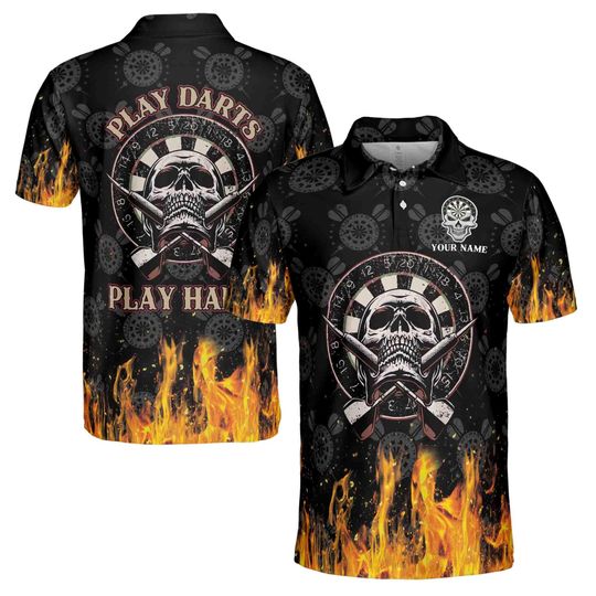 Personalized Play Dart Fire And Skull Men's Polo Shirt - Gift For Father, Boyfriends, Husband