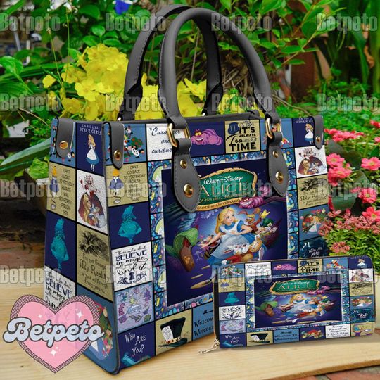 Alice in Wonderland Christmas Leather Handbag,  Crossbody Bag, Top Handle Bag, No Wallet