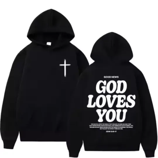 Harajuku Aesthetic Christian Jesus Church Hoodie Bible Verse God Loves You Women