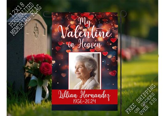 Valentines Picture Memorial Garden Flag, Valentine Cemetery Flag, Sympathy Flag, Remembrance Flag, Outdoor Flag, Funeral Flag, Funeral Gift