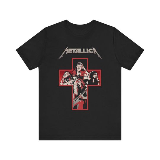 Master Of Puppets Cross Metallic Band Shirt Tee, Vintage Style Rock Merch Unisex Jersey Short Sleeve T-Shirt