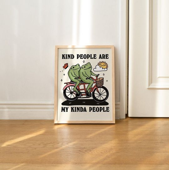 Frog Illustration Wall Print, Cheery Quote, Cute Toad Classroom Posters, Cottagecore Kindness Decor, Animal Poster Prints, UNFRAMED