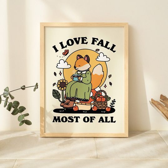Retro Autumn Wall Decor, Cute Fox Cosy Print, I love Fall Quote Prints, Cute Posters, Animal Prints, Classroom print, Wall Art, Fall Decor