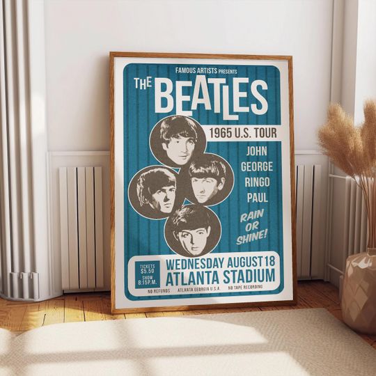 Beatles Blue Concert Poster Wall Art, Rock Music Print, Retro Live Concert Poster, Classic Rock Prints Room Decor, Vintage Rock Band Poster