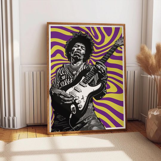 Jimi Hendrix Wall Art, Music Hero Print, Retro Concert Poster, Psychedelic Room Decor, 70s Vintage Poster, Gift Rock Music Lover Art Print