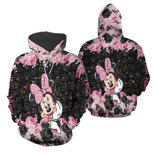 Minnie Mouse Rose Hoodie Legging, Minnie Yoga Pants, Gift For Wife, Custom Name Minnie Mouse Hoodie