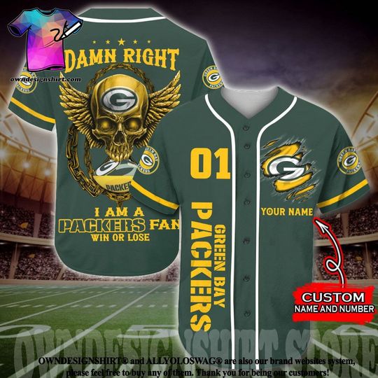 Personalized Green Bay Packers Baseball Jersey, I Am Green Bay Fan Win Of Lose Baseball Jersey