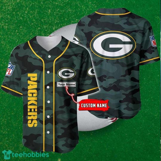 Personalized Green Bay Packers Baseball Jersey, Packers Camo Baseball Jersey