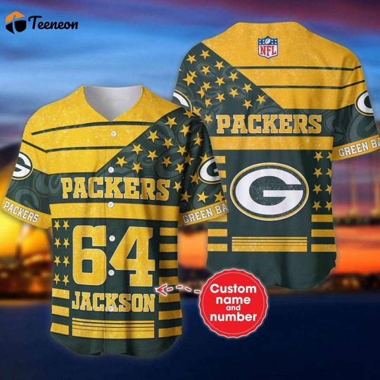 Personalized Green Bay Packers Baseball Jersey, Green Packers Football Baseball Jersey