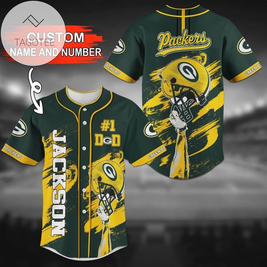 Personalized Green Bay Packers Baseball Jersey, Green Packers #1 Baseball Jersey