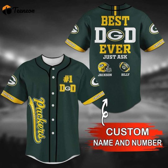 Personalized Green Bay Packers Baseball Jersey, Best Dad Ever Just Ask Baseball Jersey