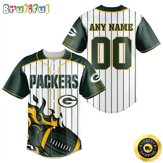 Personalized Green Bay Packers Baseball Jersey, Green Bay Football Team Baseball Jersey