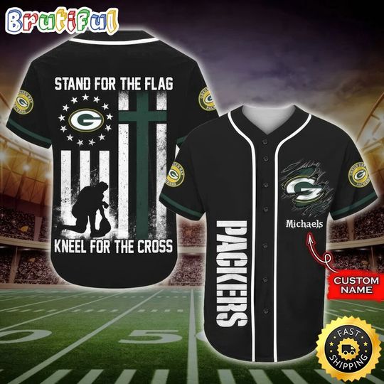 Personalized Green Bay Packers Baseball Jersey, Packers American Flag Football Jersey