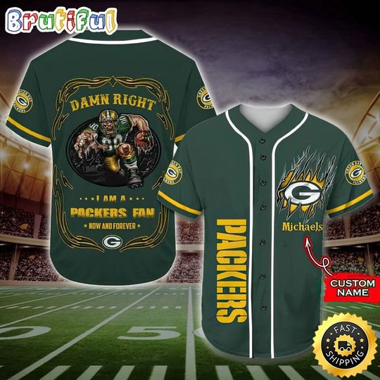 Personalized Green Bay Packers Baseball Jersey, I Am Packers Fan Now And Forever Baseball Jersey