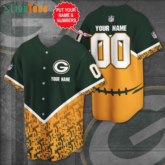 Personalized Green Bay Packers Baseball Jersey, Green Football Baseball Jersey