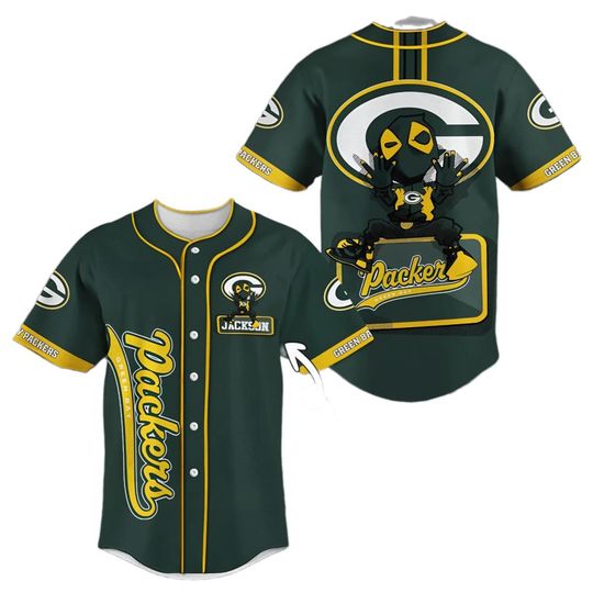 Green Bay Packers Baseball Jersey, Packers Deadool Baseball Jersey