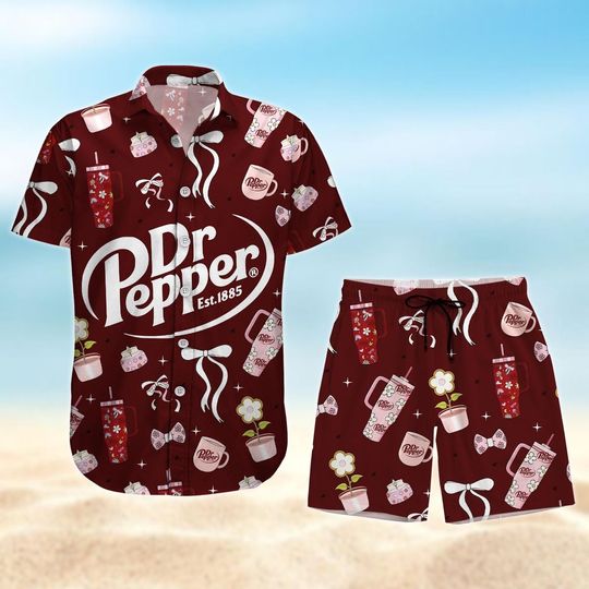 Dr Pepper Pink Coquette Button Shirt, Dr Pepper Man Shorts, Soda Lover Hawaii Shirt, Beach Outfit, Drinking Party Shirt, Couple Gifts
