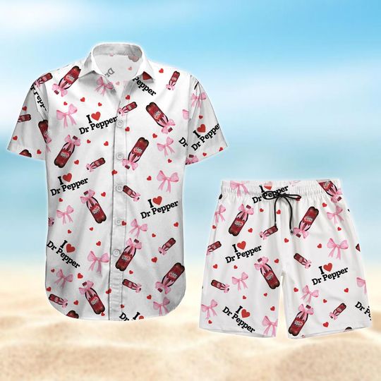 Dr Pepper Button Shirt And Shorts, I Love Dr Pepper Hawaii Shirt, Soda Beach Shirt For Men Women, Summer Men Shorts, Vacation Gifts