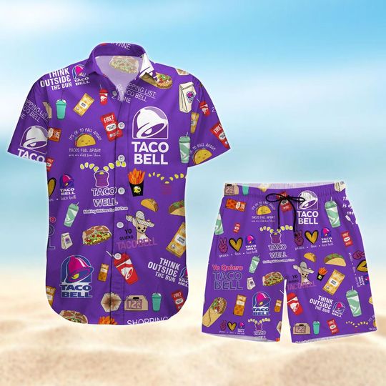 Taco Bell Button Shirt And Shorts, Taco Bell Hawaii Shirt, Fast Food Mexican Vacation Shirt, Summer Men Shorts, Taco Bell Love Gift