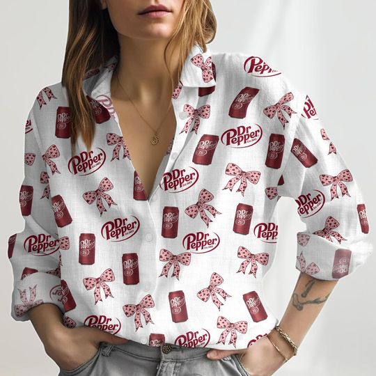 Dr Pepper Coquette Women's Blouse, Pepper Lover Women Shirt, Pink Coquette Bow Women's Blouse, Soda Drinking Long Sleeve Shirt, Valentine Gifts