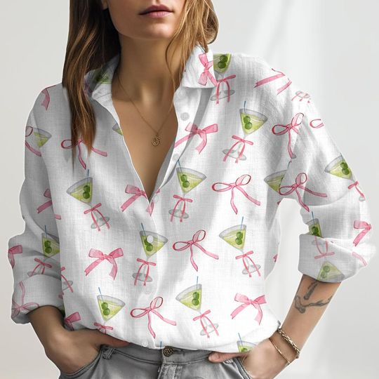 Margarita Pink Bow Coquette Women's Blouse, Valentine's Day Women Shirt, Balletcore For Women, Cute Girly Shirt, Gift For Her