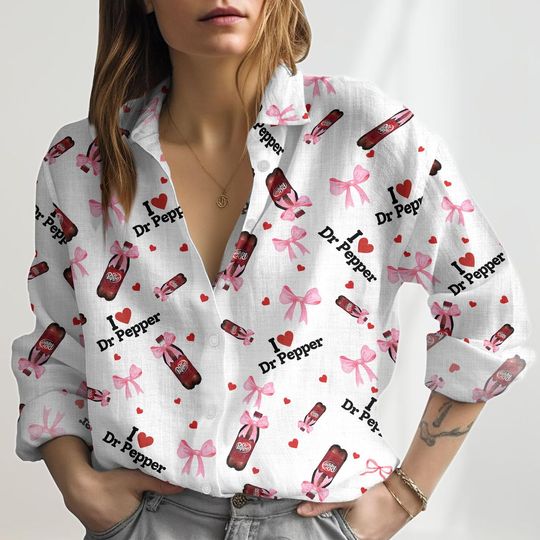 Dr Pepper Pink Coquette Bow Women's Blouse, Drinking Party Women Shirt, Dr Pepper Long Sleeve Shirt, Soda Lover Women's Blouse, Gift For Her