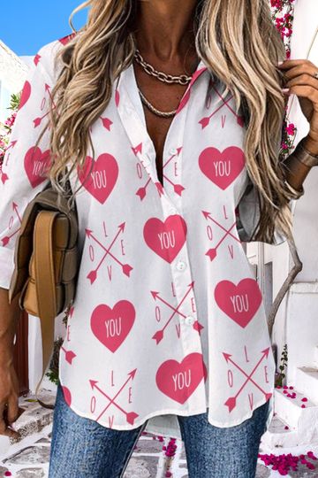 Discover Elegant women's blouse with pink heart pattern | Women's Blouse | International Women's Day Gift | Gift For Girlfriends/Wife/Mother/Granfmom