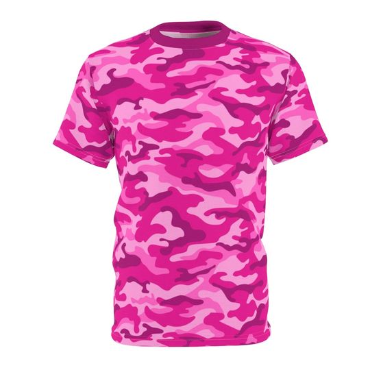 Pink Camo T-Shirt, Camouflage Pink Camo Short Sleeve Shirt, All Over Print Pink T-Shirt