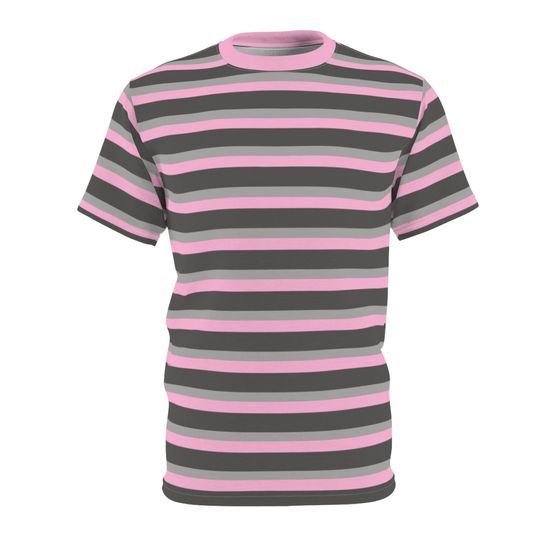 Pink & Gray Striped T-Shirt, Short Sleeve Pink Striped Shirt, Pastel Color Shirt Easter Striped T-Shirt