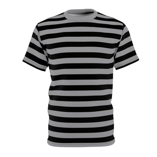 Gray & Black Striped T-Shirt, Minimalist Striped Gothic Emo T-Shirt, Punk Men's Gray Striped T-Shirt
