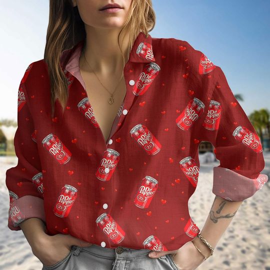 Dr Pepper Linen Shirt, Soda Drink Shirt, Soda Lover Gift, Linen Shirt Women, Drink Women Blouses, Long Sleeve Shirt, Button Down Shirt