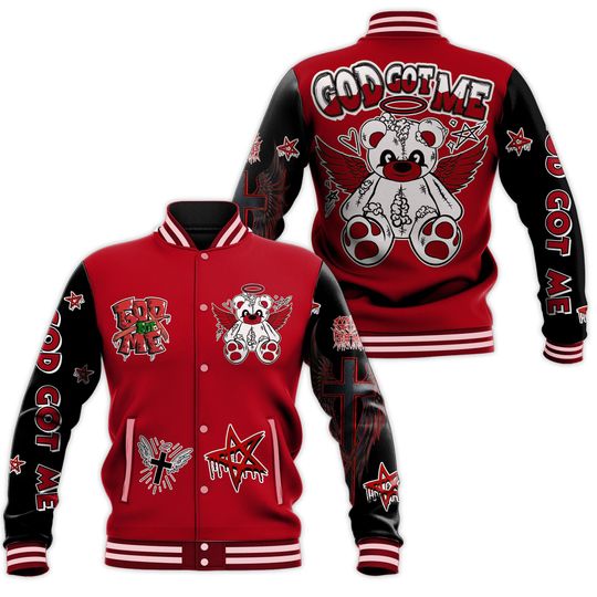 God Got Me Angle Bear Hiphop Baseball Varsity Jacket