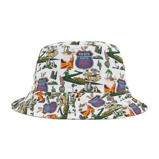 Route 66 Vintage Bucket Hat-Perfect for Road Trips, Summer Festivals, Travel, Beach Days, and Outdoor Fun, Retirement Gift, Golf Hat, Unique