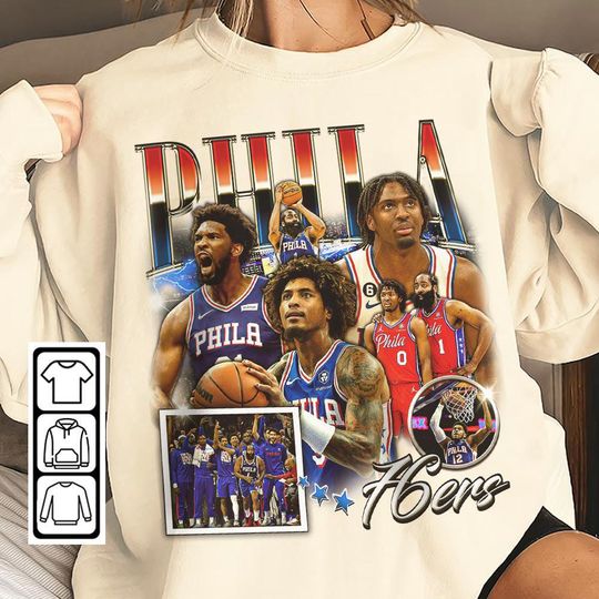 Vintage Philadelphia Joel Embiid Tyrese Maxey Basketball Sweatshirt,, Basketball Christmas Sweatshirt, Unisex, Basketball 90s Vintage Gift