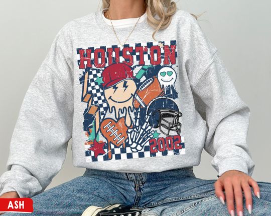 Houston Football Crewneck Sweatshirt, Retro Groovy Houston Sweatshirt, Texans Sweatshirt, Texans Fans Gift