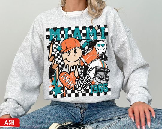 Miami Football Crewneck Sweatshirt, Vintage Dolphins Sweatshirt, Retro Groovy Miami Game Day Sweatshirt, Dolphins Gifts, Sunday Football