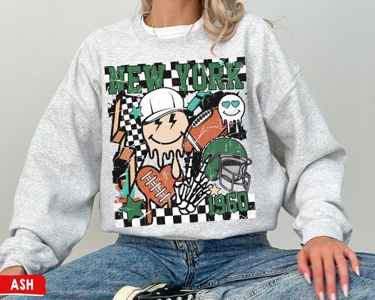 New York Football Crewneck Sweatshirt, Vintage Jets Sweatshirt, Retro Groovy New York Footbal Game Day, Jets Gift, Sunday Football